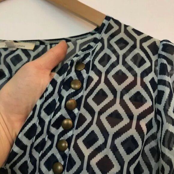 41 HAWTHORN STITCHFIX Moni Geo Camisole Blouse Navy Blue 3/4 Sleeve Boho Summer - Picture 8 of 11